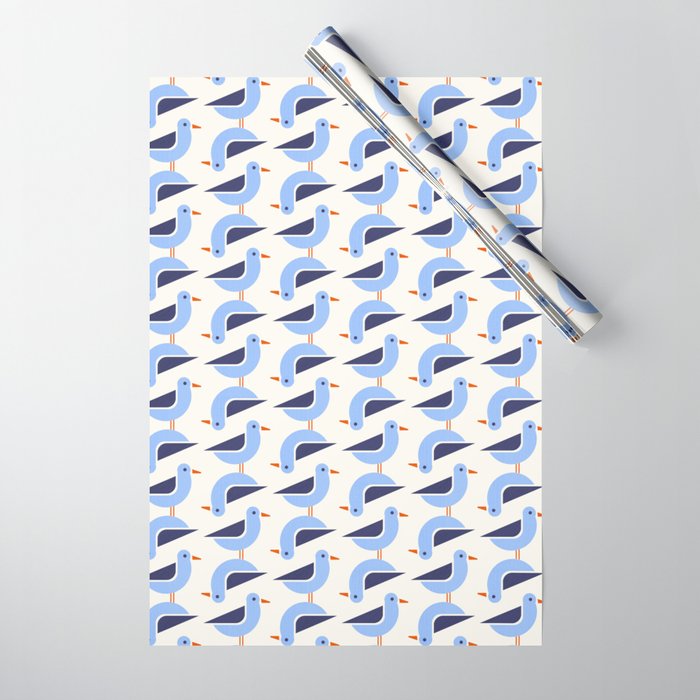 Blue Seagulls Pattern Wrapping Paper Gallery Image 1
