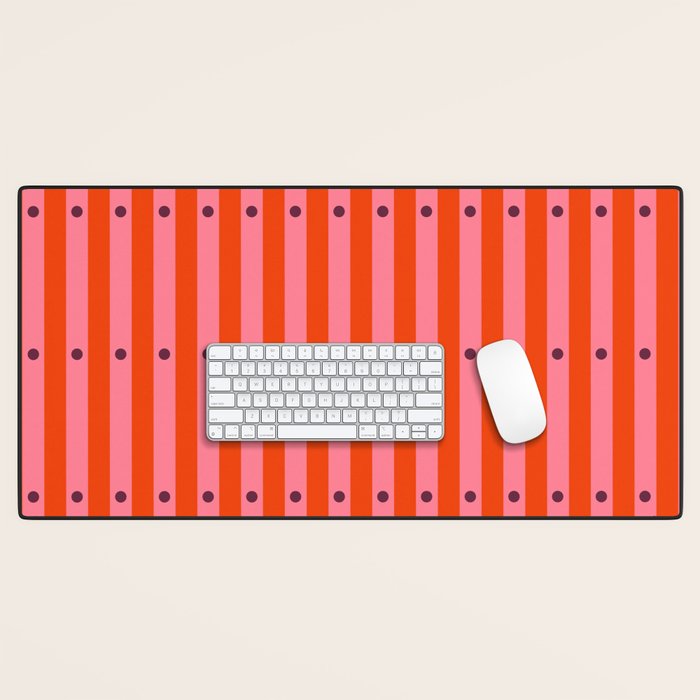 Stripes and Dots geometric pattern red and pink Desk Mat Gallery Image 1
