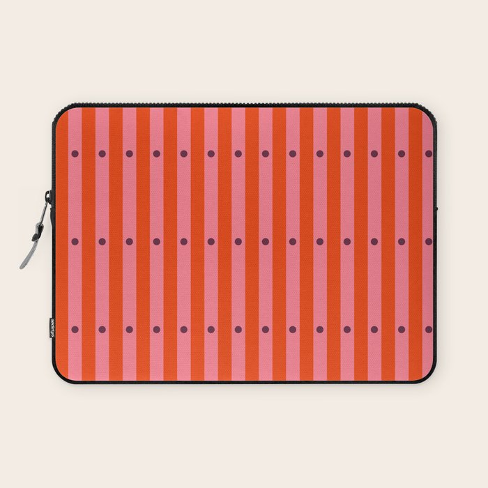 Stripes and Dots geometric pattern red and pink Laptop Sleeve Gallery Image 1
