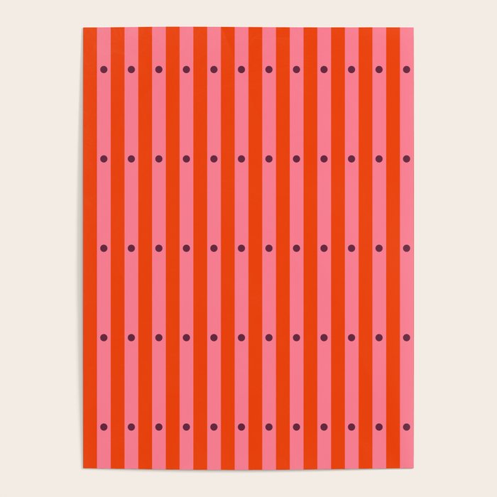 Stripes and Dots geometric pattern red and pink Poster Gallery Image 4