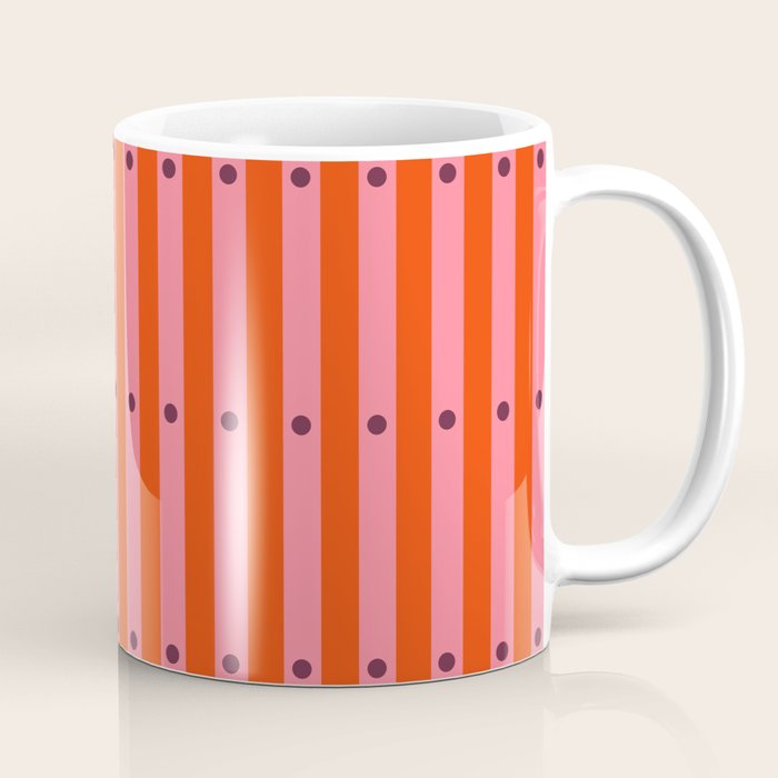 Stripes and Dots geometric pattern red and pink Coffee Mug Gallery Image 1