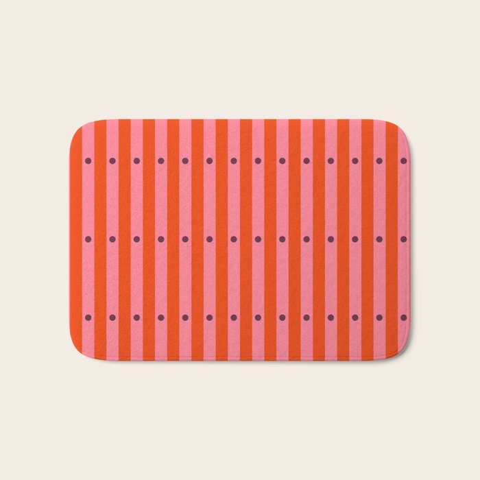 Stripes and Dots geometric pattern red and pink Bath Mat Gallery Image 1