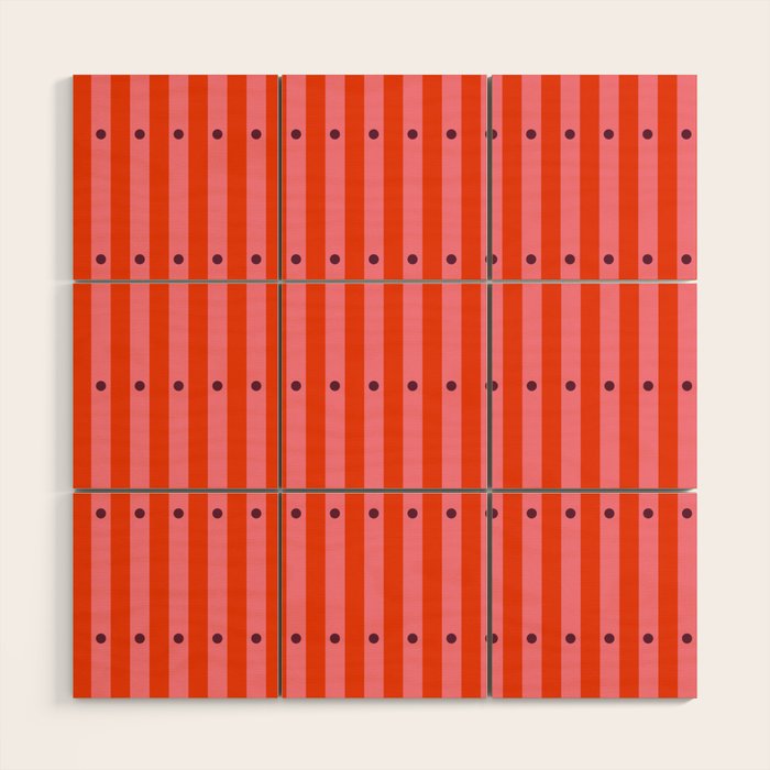 Stripes and Dots geometric pattern red and pink Wood Wall Art Gallery Image 1