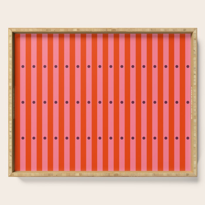 Stripes and Dots geometric pattern red and pink Serving Tray Gallery Image 1