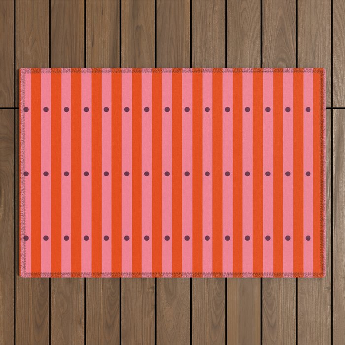 Stripes and Dots geometric pattern red and pink Outdoor Rug Gallery Image 1