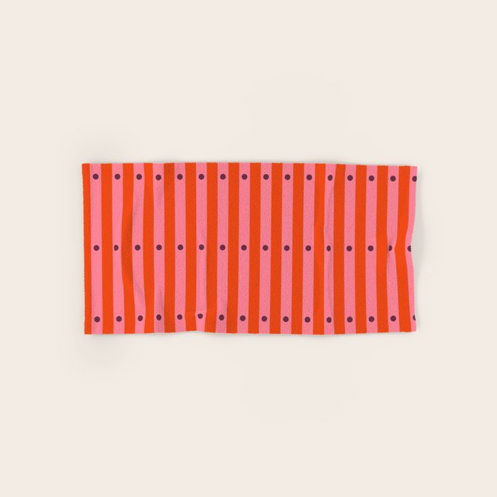 Stripes and Dots geometric pattern red and pink Bath Towel Gallery Image 1