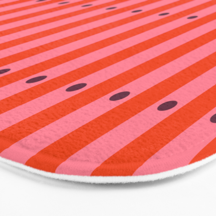 Stripes and Dots geometric pattern red and pink Bath Mat Gallery Image 3