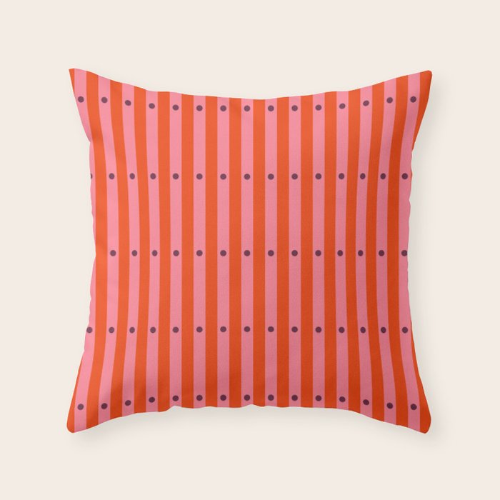Stripes and Dots geometric pattern red and pink Throw Pillow Gallery Image 1