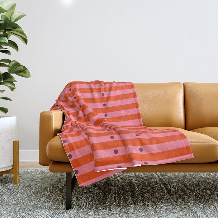 Stripes and Dots geometric pattern red and pink Throw Blanket Gallery Image 1