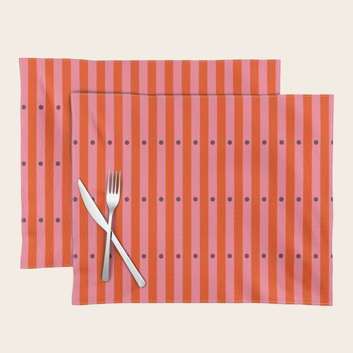 Stripes and Dots geometric pattern red and pink Placemat Gallery Image 1