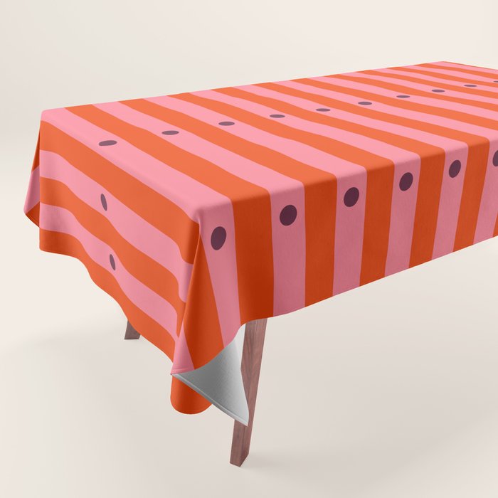 Stripes and Dots geometric pattern red and pink Tablecloth Gallery Image 1
