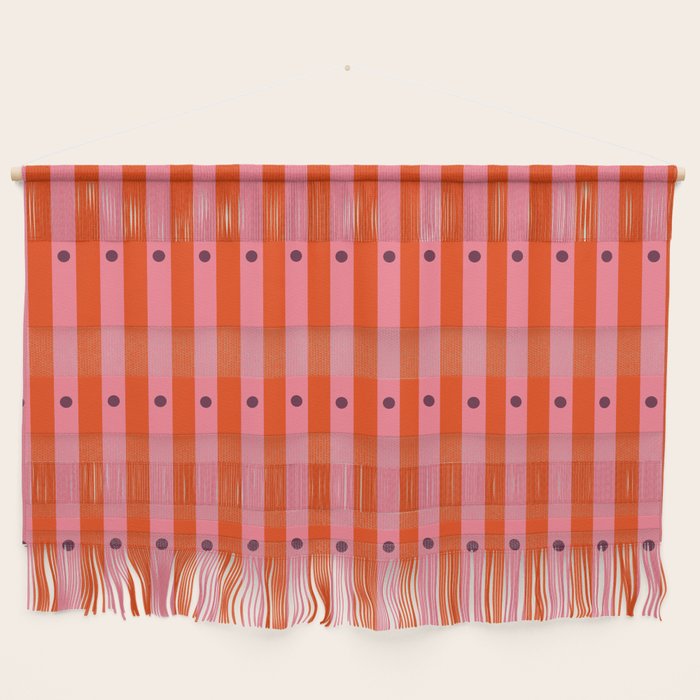 Stripes and Dots geometric pattern red and pink Wall Hanging Gallery Image 1
