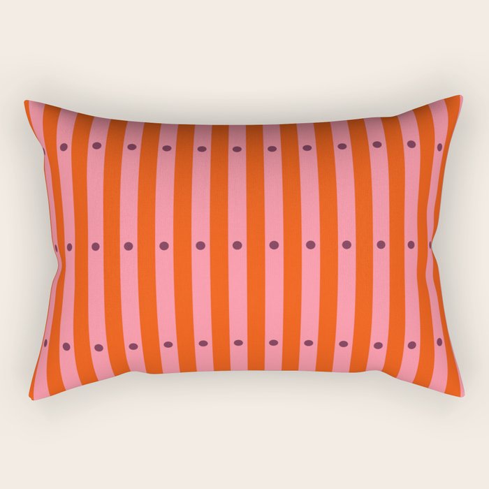 Stripes and Dots geometric pattern red and pink Rectangular Pillow Gallery Image 2