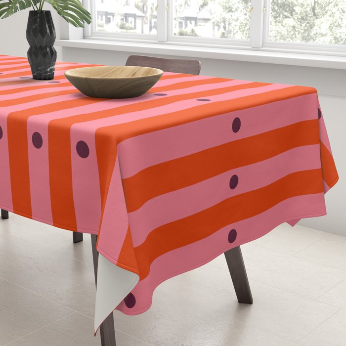 Stripes and Dots geometric pattern red and pink Tablecloth Gallery Image 3
