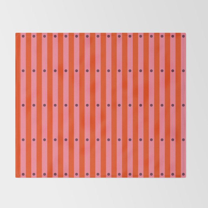 Stripes and Dots geometric pattern red and pink Throw Blanket Gallery Image 2