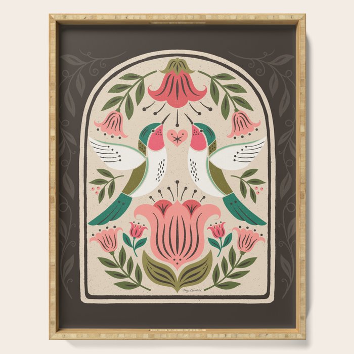 Hummingbirds - Green and Pink Serving Tray Gallery Image 1