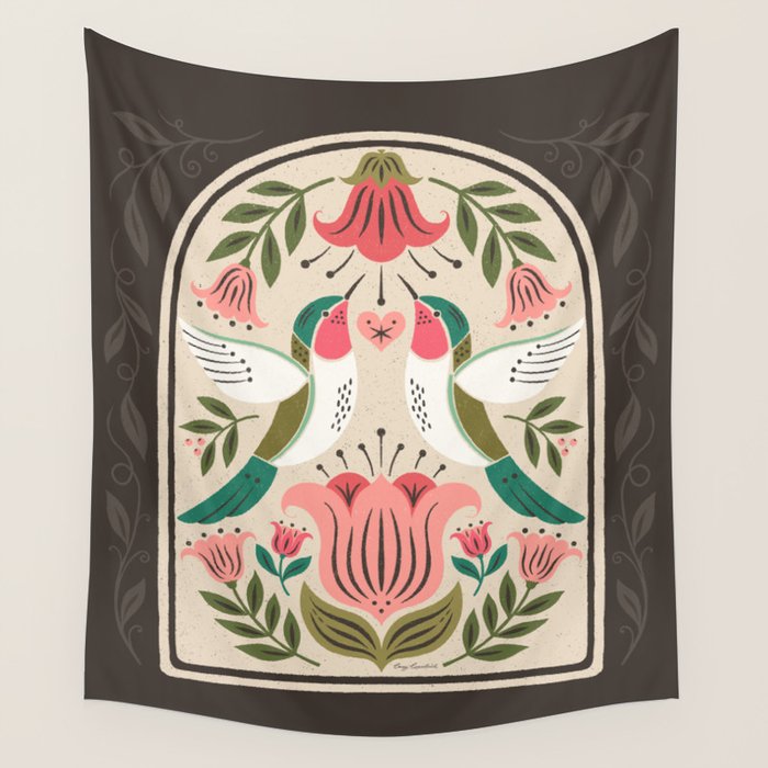 Hummingbirds - Green and Pink Wall Tapestry Gallery Image 4
