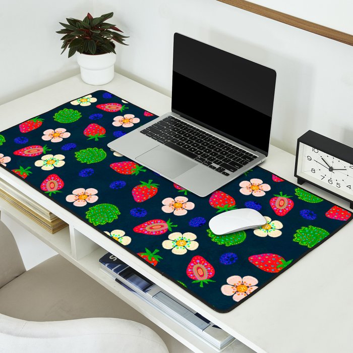 Strawberry magic - navy Desk Mat Gallery Image 2