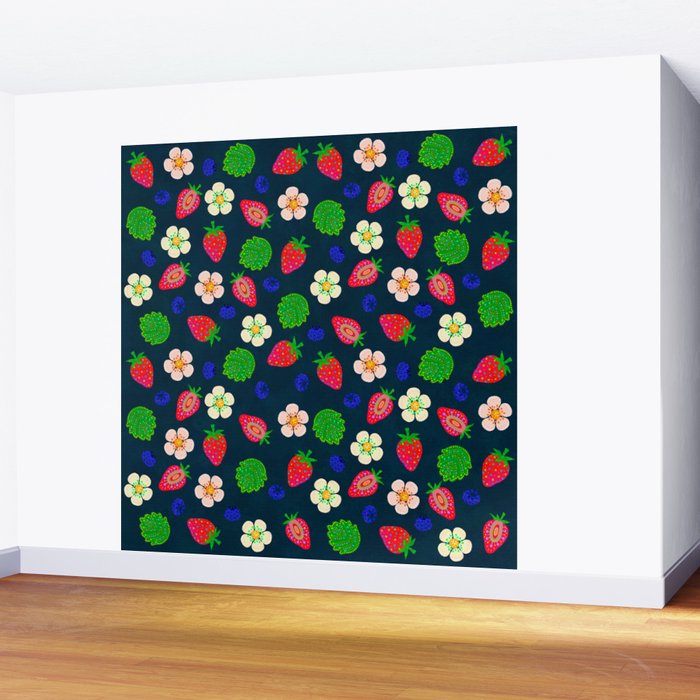 Strawberry magic - navy Wall Mural Gallery Image 2