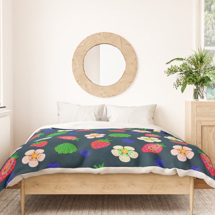 Strawberry magic - navy Duvet Cover Gallery Image 3