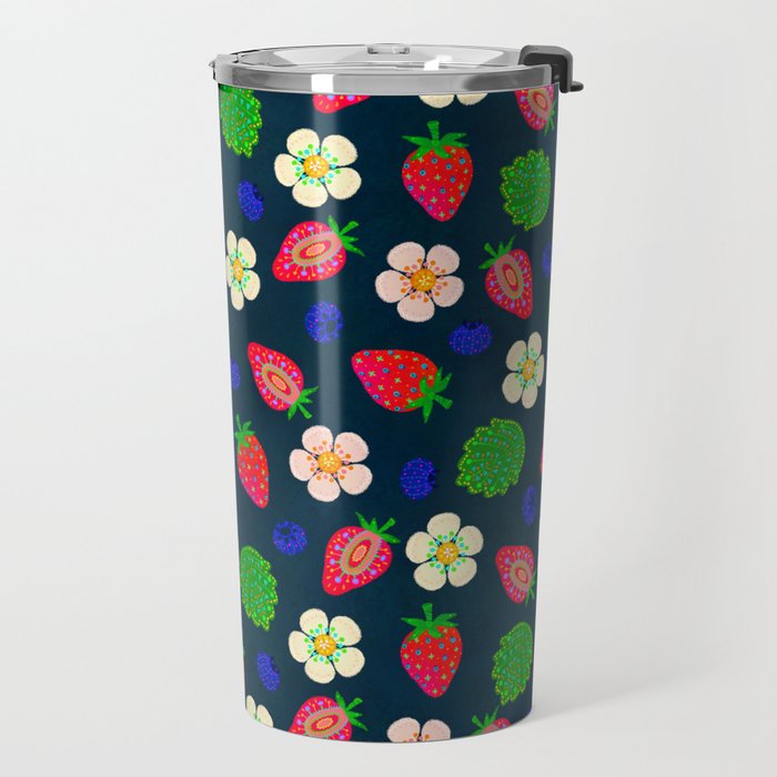 Strawberry magic - navy Travel Mug Gallery Image 2