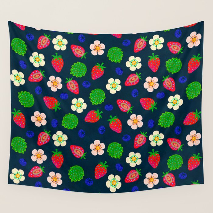 Strawberry magic - navy Wall Tapestry Gallery Image 4