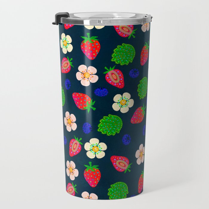 Strawberry magic - navy Travel Mug Gallery Image 3