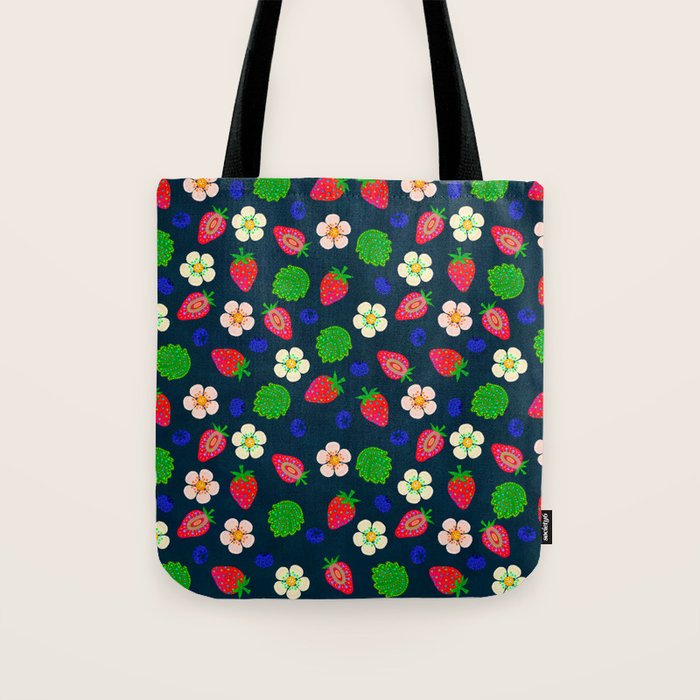Strawberry magic - navy Tote Bag Gallery Image 1