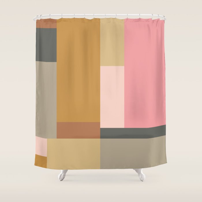 Color Block | Sage Green and Rose Pink Shower Curtain Gallery Image 1