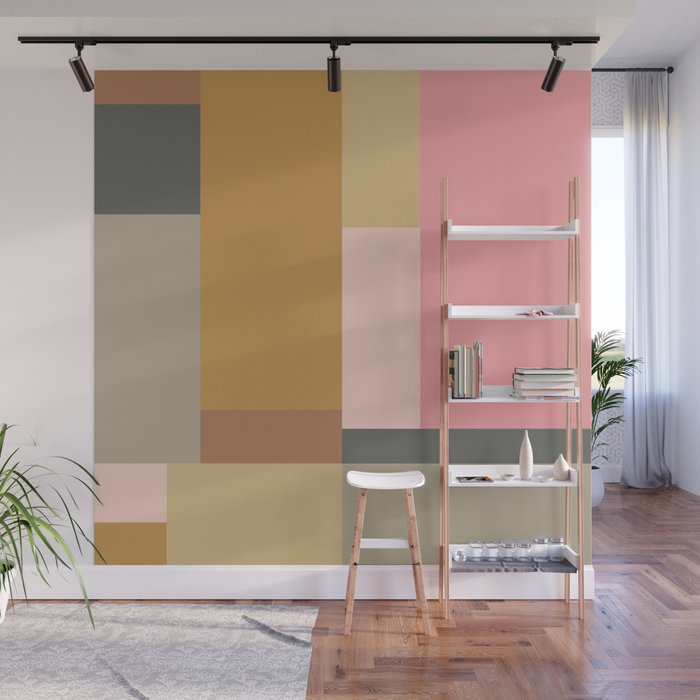 Color Block | Sage Green and Rose Pink Wall Mural Gallery Image 1