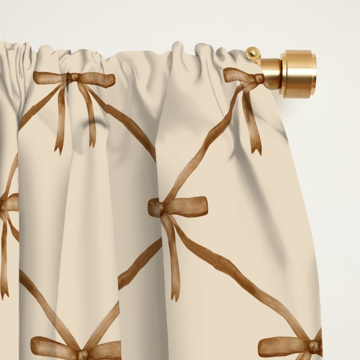Bows & Ribbons Pattern LVI Neutral Beige Window Curtain Gallery Image 2