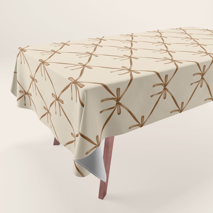 Bows & Ribbons Pattern LVI Neutral Beige Tablecloth Gallery Image 1