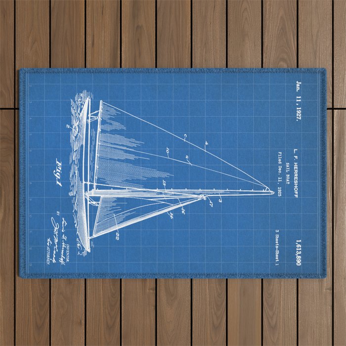 Sailboat Patent - Yacht Art - Blueprint Outdoor Rug Gallery Image 1