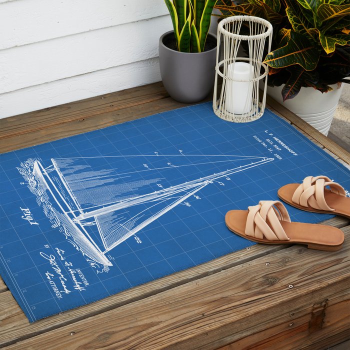 Sailboat Patent - Yacht Art - Blueprint Outdoor Rug Gallery Image 2