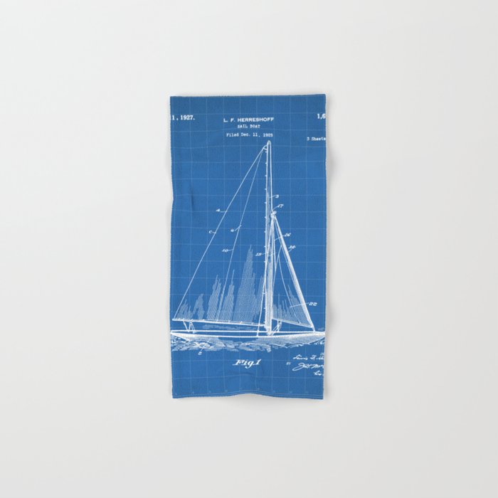 Sailboat Patent - Yacht Art - Blueprint Towels Gallery Image 1