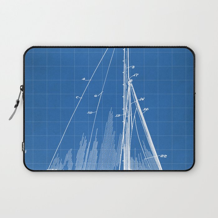 Sailboat Patent - Yacht Art - Blueprint Laptop Sleeve Gallery Image 1