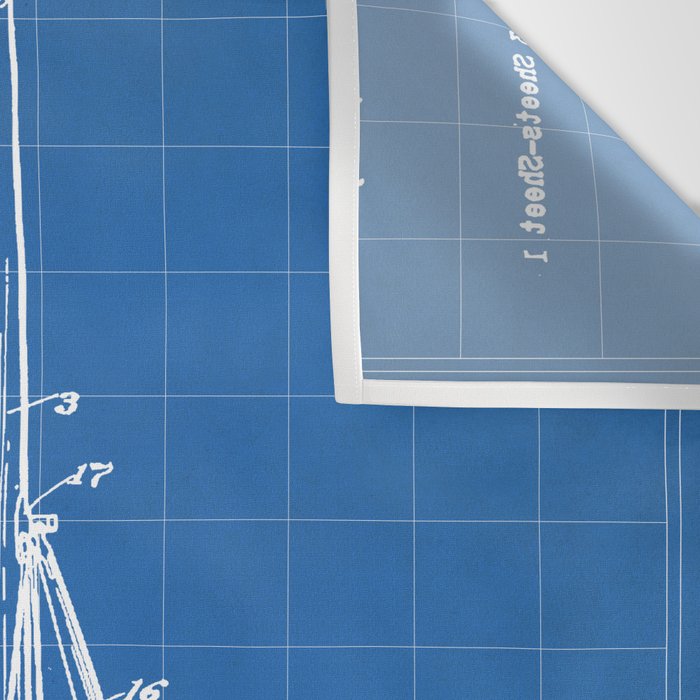 Sailboat Patent - Yacht Art - Blueprint Wall Tapestry Gallery Image 3