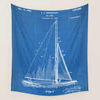 Sailboat Patent - Yacht Art - Blueprint Wall Tapestry Gallery Image 4