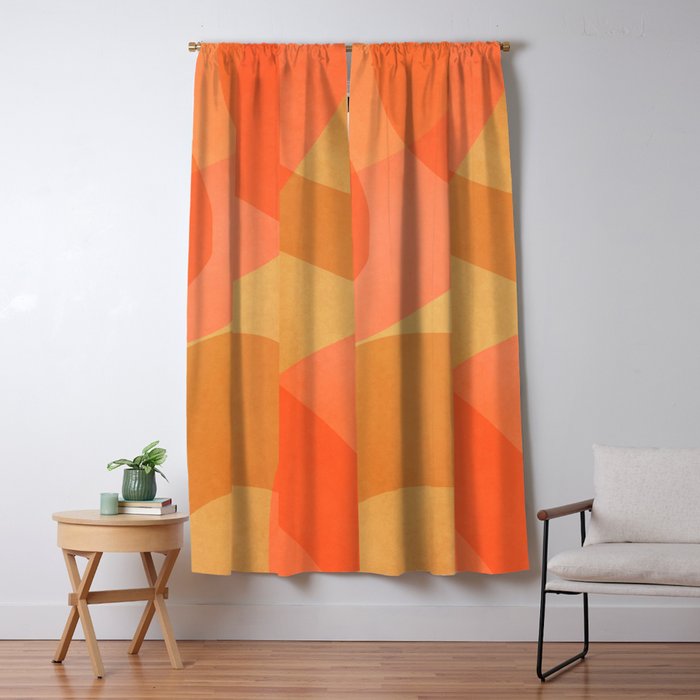 Amber Orange Abstract Flow Mid Century Layered Shapes Window Curtain Gallery Image 1