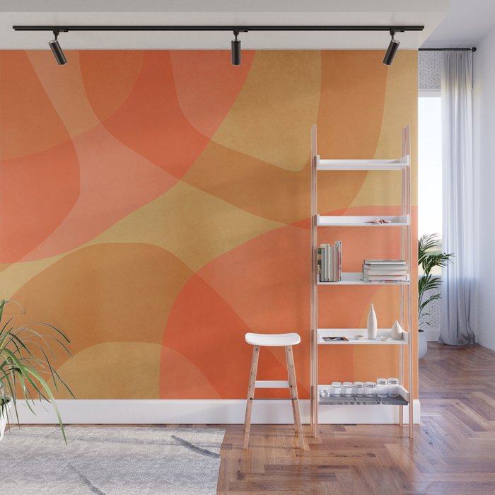 Amber Orange Abstract Flow Mid Century Layered Shapes Wall Mural Gallery Image 1