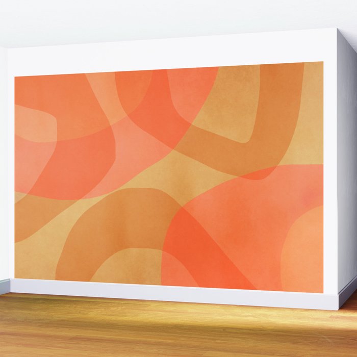 Amber Orange Abstract Flow Mid Century Layered Shapes Wall Mural Gallery Image 2