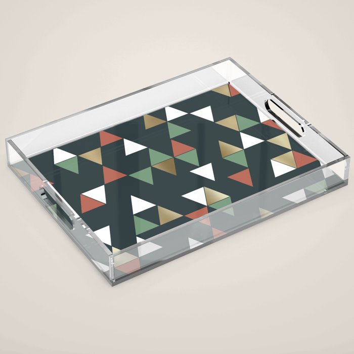 Geometric Prism, Green, Terracotta, Gold Acrylic Tray Gallery Image 1