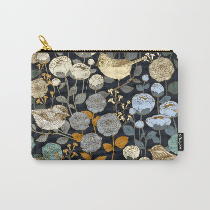 Winter Garden Birds Black Carry All Pouch Gallery Image 1