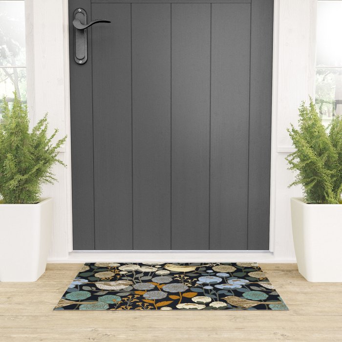 Winter Garden Birds Black Welcome Mat Gallery Image 3