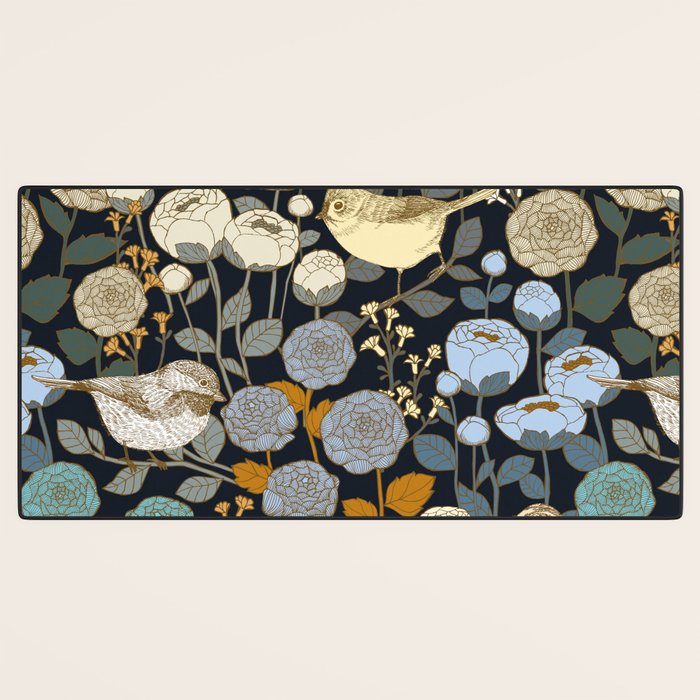 Winter Garden Birds Black Desk Mat Gallery Image 3