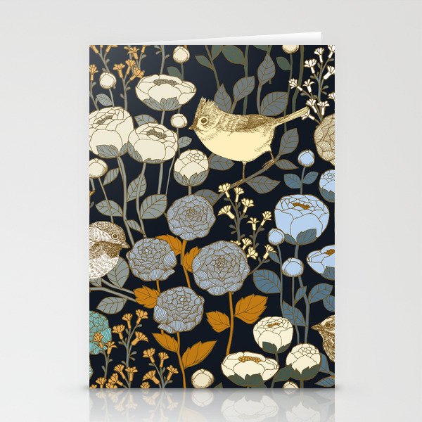 Winter Garden Birds Black Stationery Card Gallery Image 1