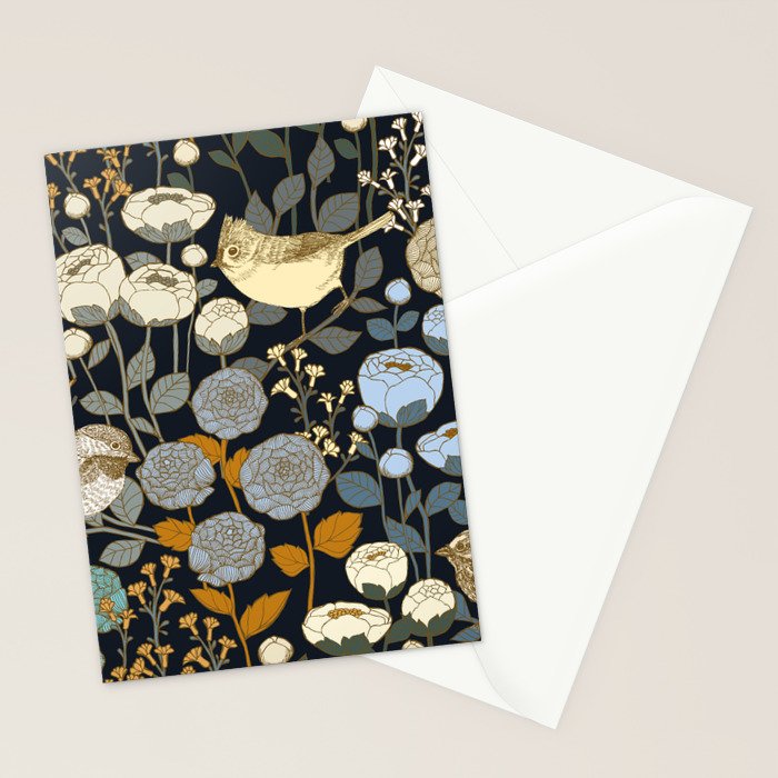 Winter Garden Birds Black Stationery Card Gallery Image 2