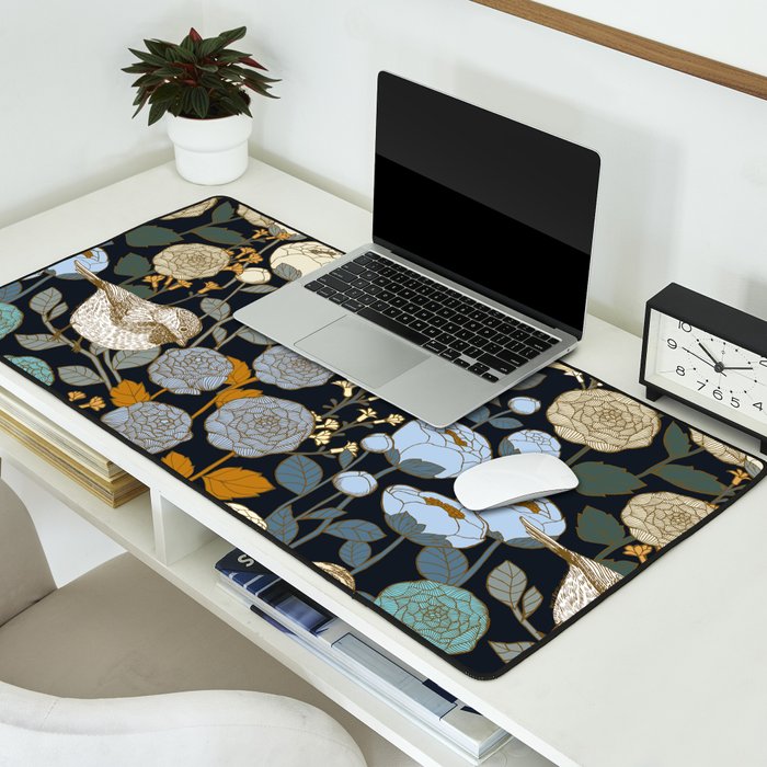 Winter Garden Birds Black Desk Mat Gallery Image 2