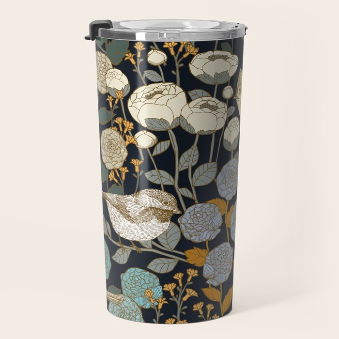 Winter Garden Birds Black Travel Mug Gallery Image 3