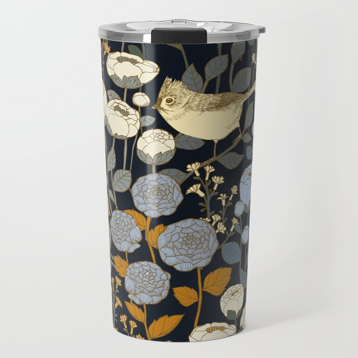 Winter Garden Birds Black Travel Mug Gallery Image 1